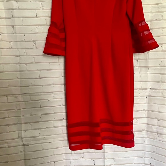 EUC Calvin Klein bold red dress bell sleeves fit shift lined size 10 - Picture 9 of 10